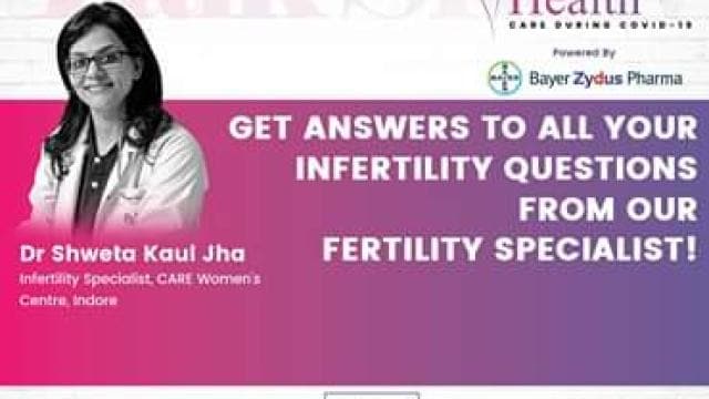 Promotional image for a virtual talk show on women's health, featuring Dr. Shweta Kaul Jha. The event is on Friday, 12th June at 3:00 PM, discussing infertility during COVID-19.